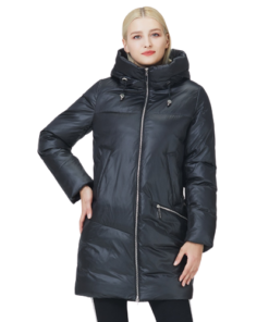 Manteau chauffant mi-long noir pour femme