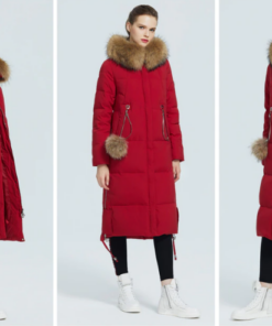 femme avec le Manteau rouge hiver fourrure femme