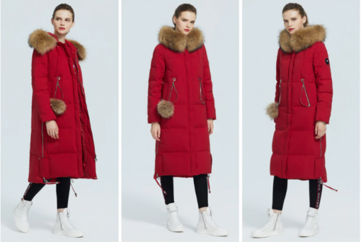 femme avec le Manteau rouge hiver fourrure femme