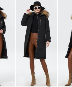 femme avec le Manteau parka noir fourrure femme