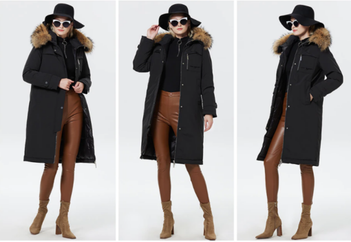 femme avec le Manteau parka noir fourrure femme