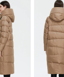 vue de face et vue de profil du Manteau femme chaud et imperméable