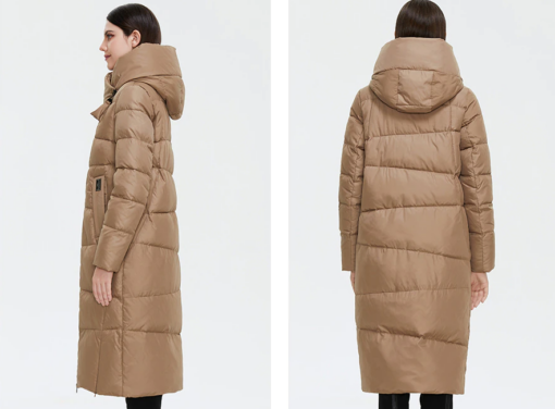 vue de face et vue de profil du Manteau femme chaud et imperméable