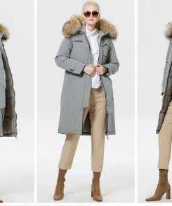 femme avec le Manteau parka gris fourrure femme