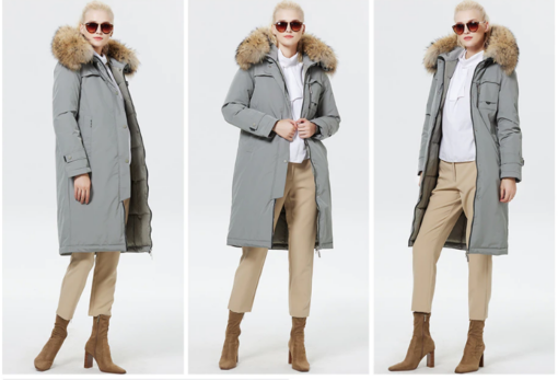 femme avec le Manteau parka gris fourrure femme