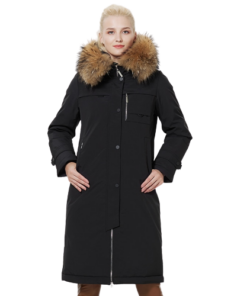 Manteau parka noir fourrure femme