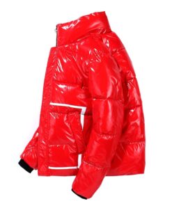 Veste d'hiver rouge en cuir brillant pour homme