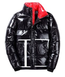 Veste d'hiver en cuir brillant pour homme