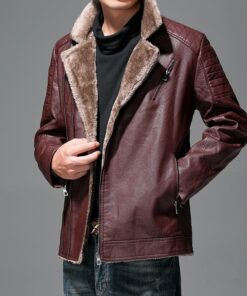 homme avec la Veste d'hiver en cuir pour homme