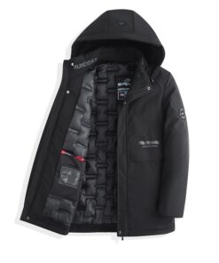 Manteau parka noir chauffant à capuche