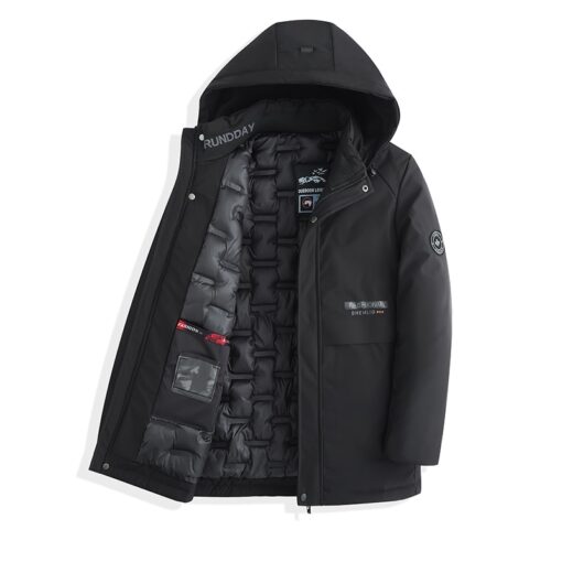 Manteau parka noir chauffant à capuche