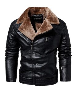 Blouson noir d'hiver en cuir