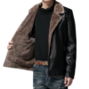 Veste noire d'hiver en cuir pour homme