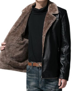 Veste noire d'hiver en cuir pour homme