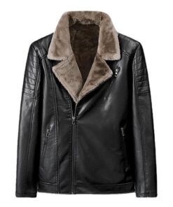 Veste noire d'hiver en cuir pour homme