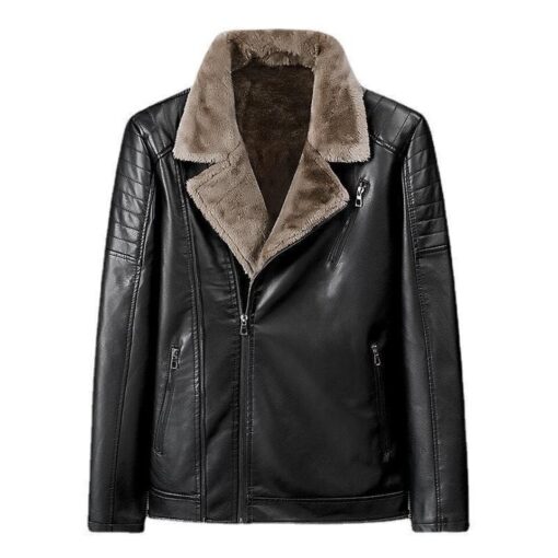 Veste noire d'hiver en cuir pour homme